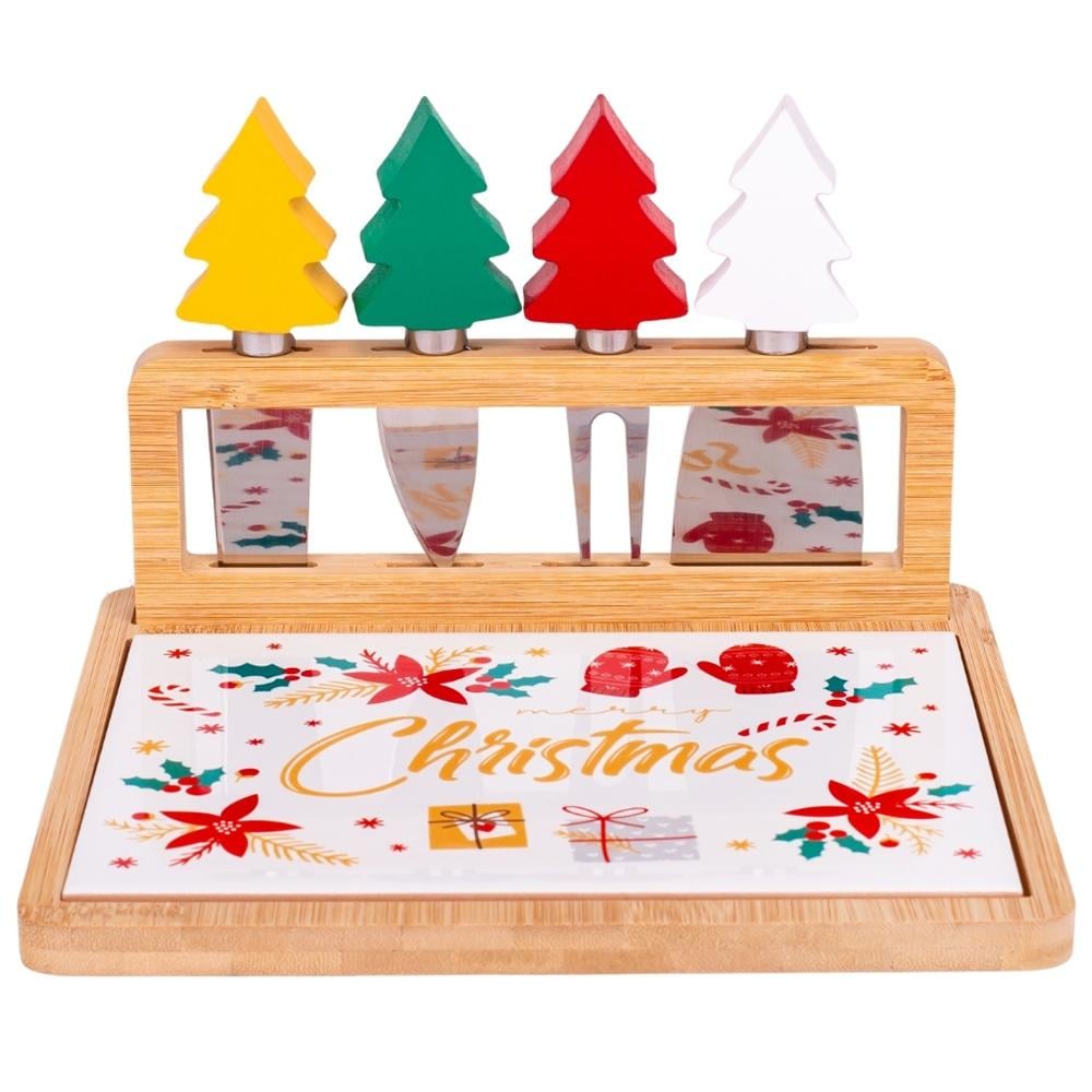 Сирна дошка для сервірування Merry Christmas на бамбуковій підставці 22х15 см Різнокольоровий (147-81-6020-006)