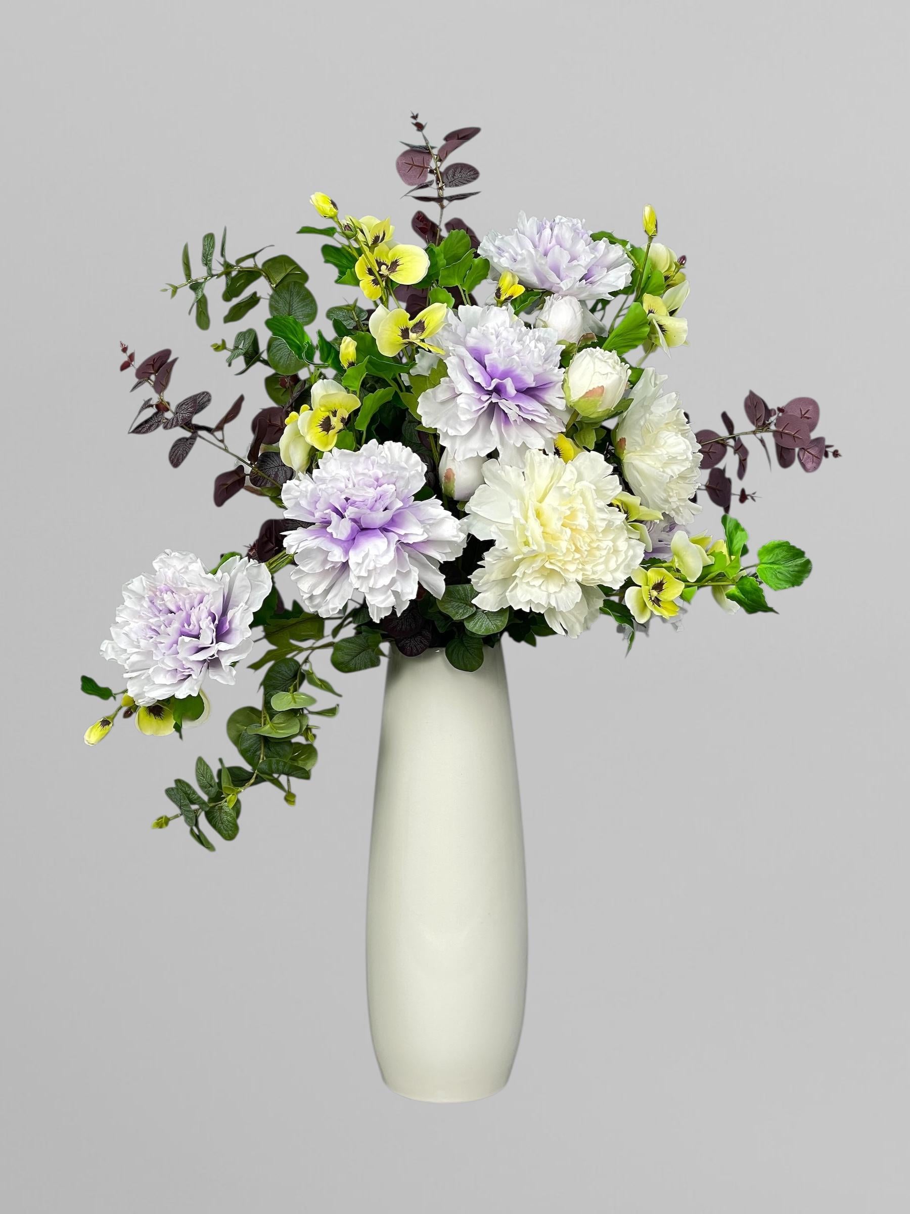 Штучний букет Весняний з півоніями і братками (А499)