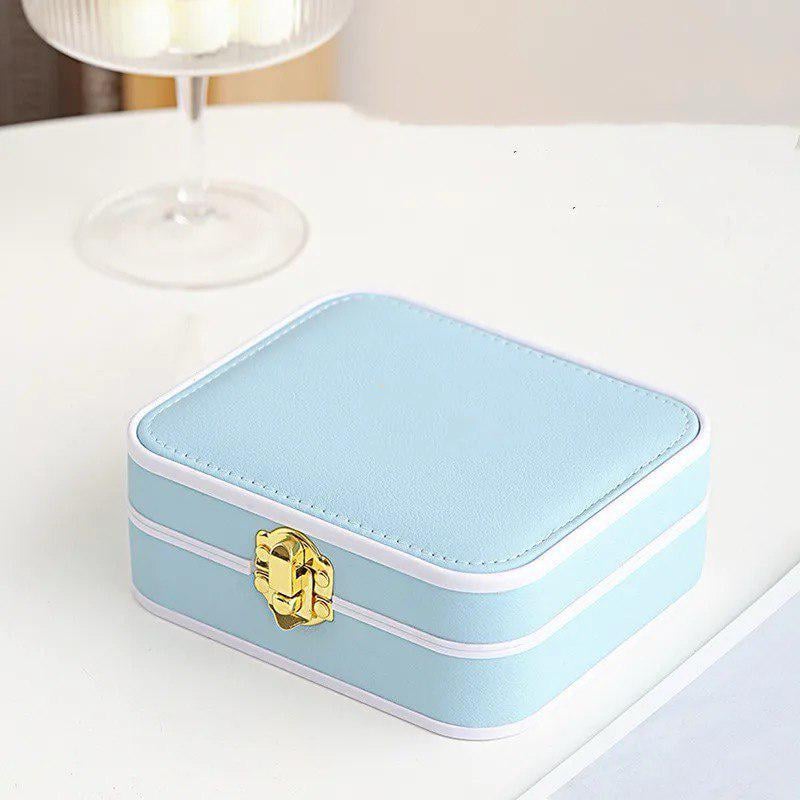 Шкатулка для хранения украшений из экокожи средняя на замке 13,5 х 11,5 х 5 см Голубой (ST0384)