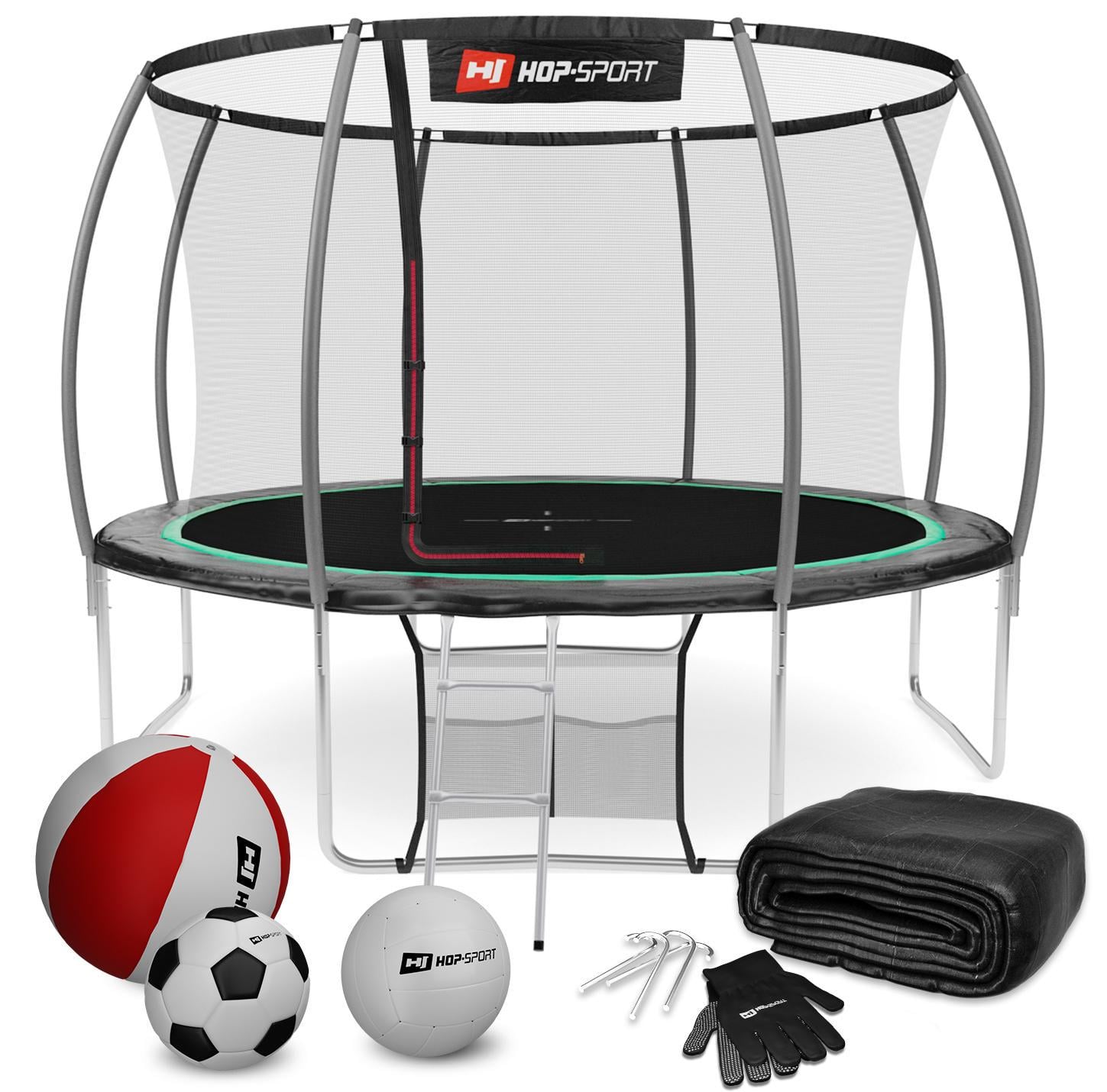 Батут Hop-Sport Premium 12ft (366 см) с внутренней сеткой Черно-зеленый