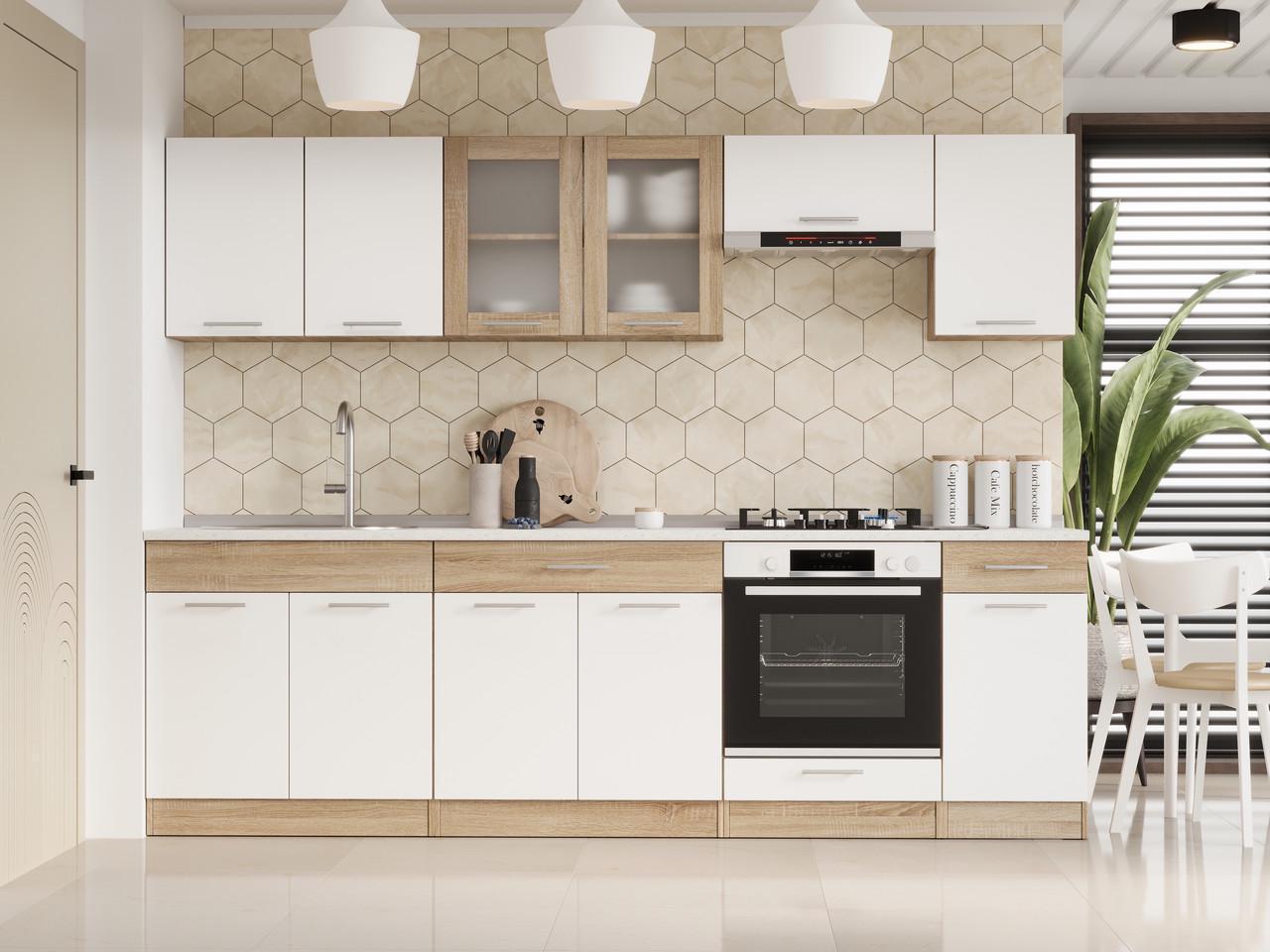 Комплект кухни №5 Эверест Эко Нова 2,6 м со столешницей Сонома/Белый (ЕК-27011.01) Комплект кухни №5 Эверест Эко Нова 2,6 м со столешницей Сонома/Белый (ЕК-27011.01)