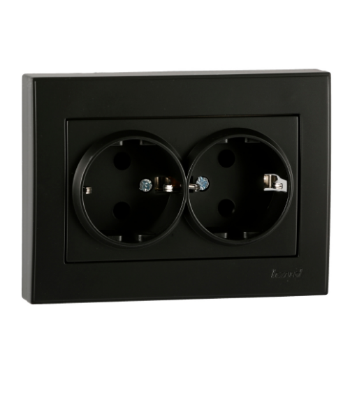 Розетка подвійна Lezard Rain з заземленням Антрацитовий (26496745)