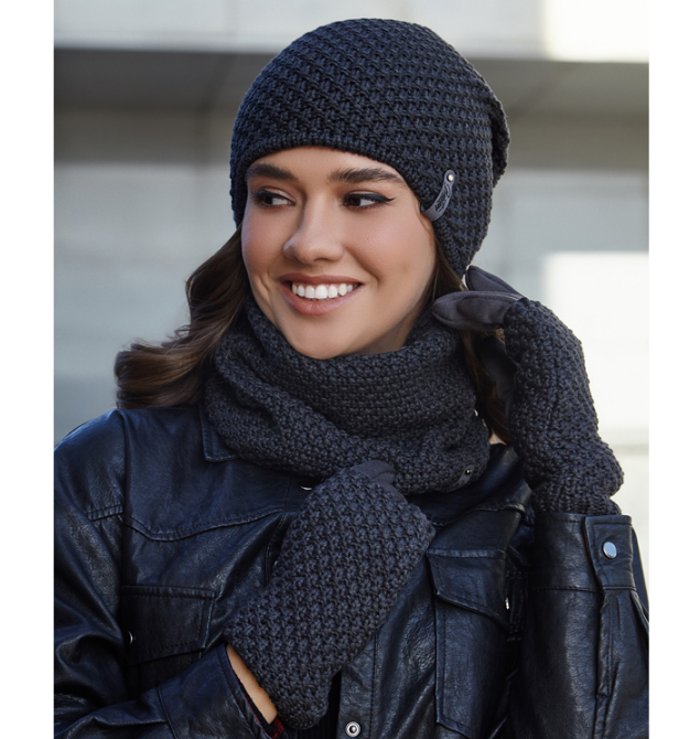 Комплект шапка з хомутом та рукавичками жіночий Braxton Осірія Графітовий (523W) - фото 1