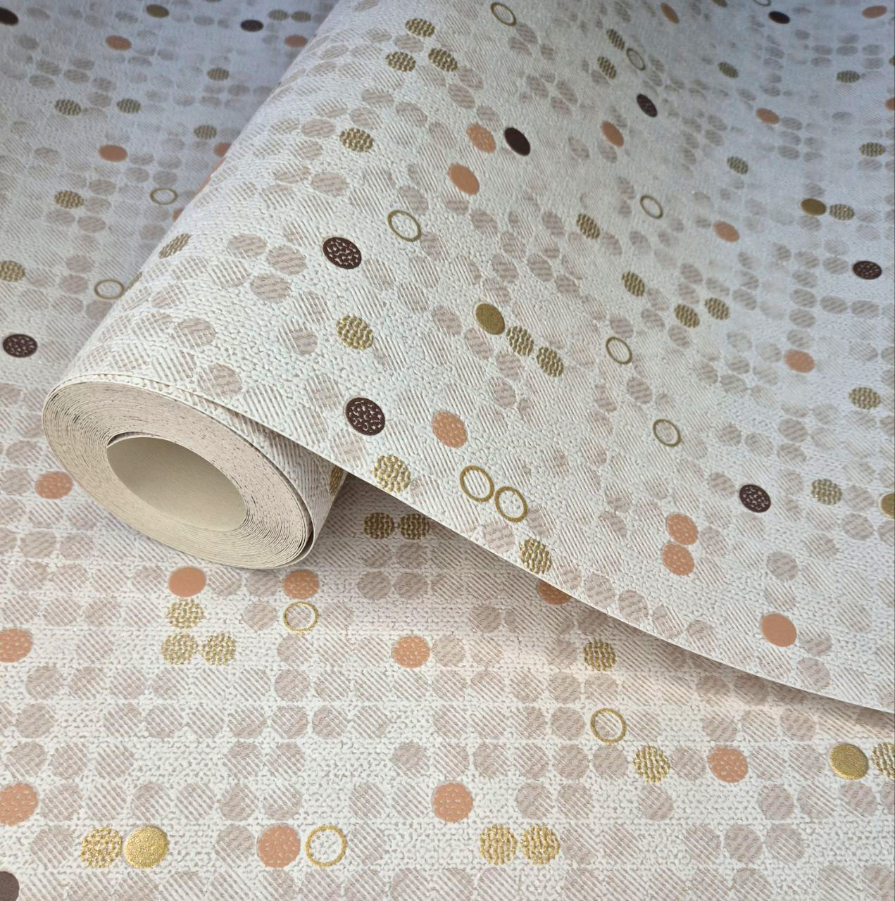 Обои виниловые 9398-01 с круглыми элементами для кухни/прихожей/гостиной 10x0,53 м Бежевый (2560590769)