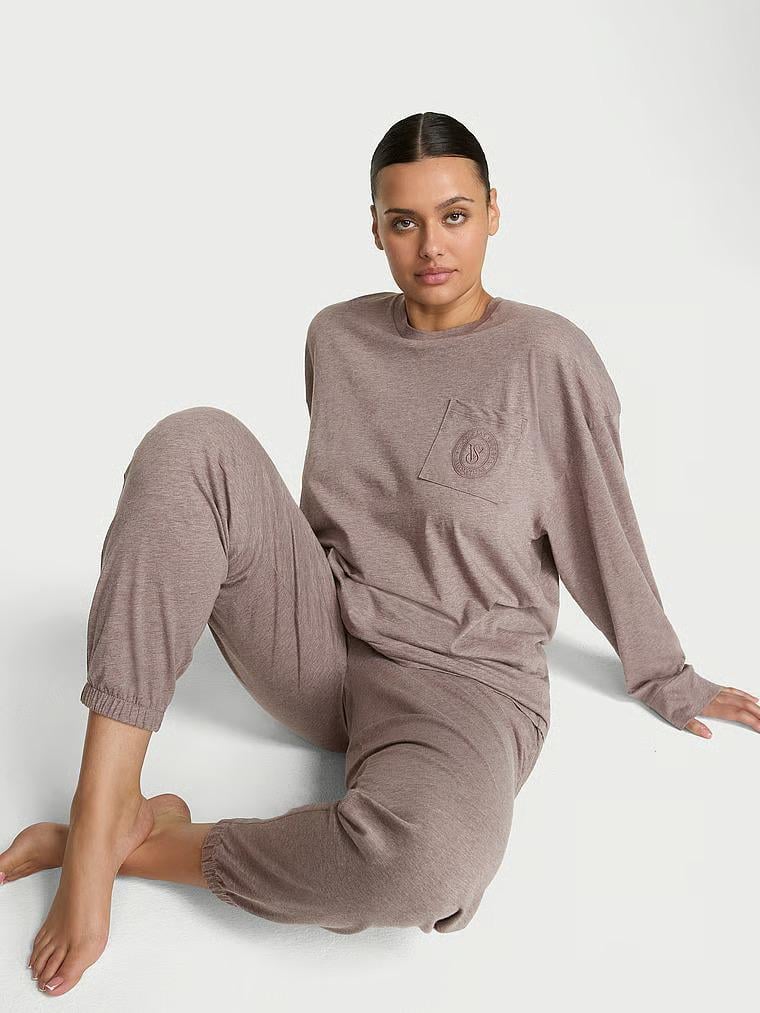 Піжама котонова топ/штани Victoria's Secret 100% Cotton Short Pajama Set Regular М Коричневий (27110978)