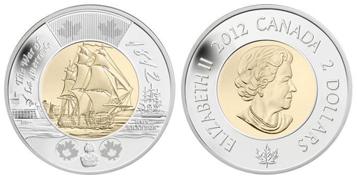 Коллекционная монета Канада 2 доллара 2012 Война 1812 года Фрегат Шеннон UNC (KM#1258)