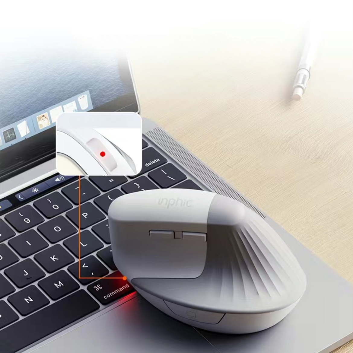 Мышь эргономичная вертикальная INPHIC X9 с аккумулятором USB 2,4 ГГц White - фото 4