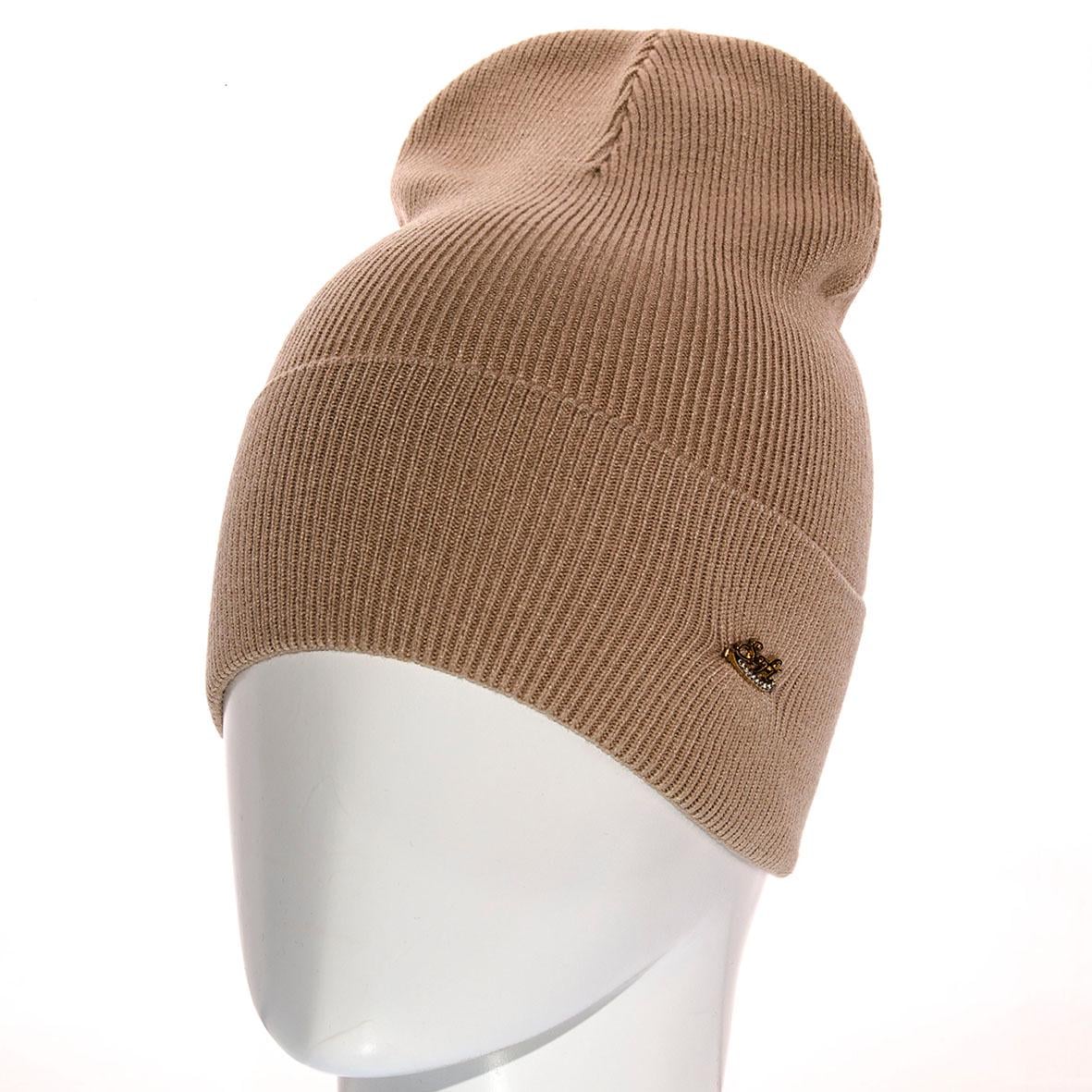 Шапка Sofi SF21101 с отворотом одинарная вязки рубчиком L р. 57-58 Капучино