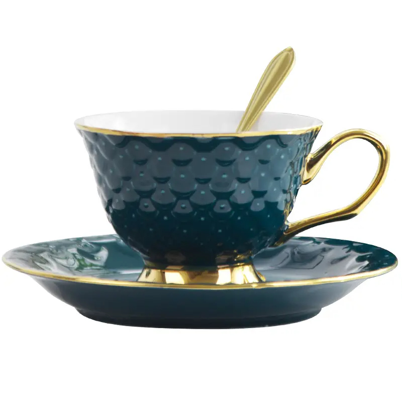 Чашка з блюдцем та ложкою Stenson Classic YG00945 220 мл Green