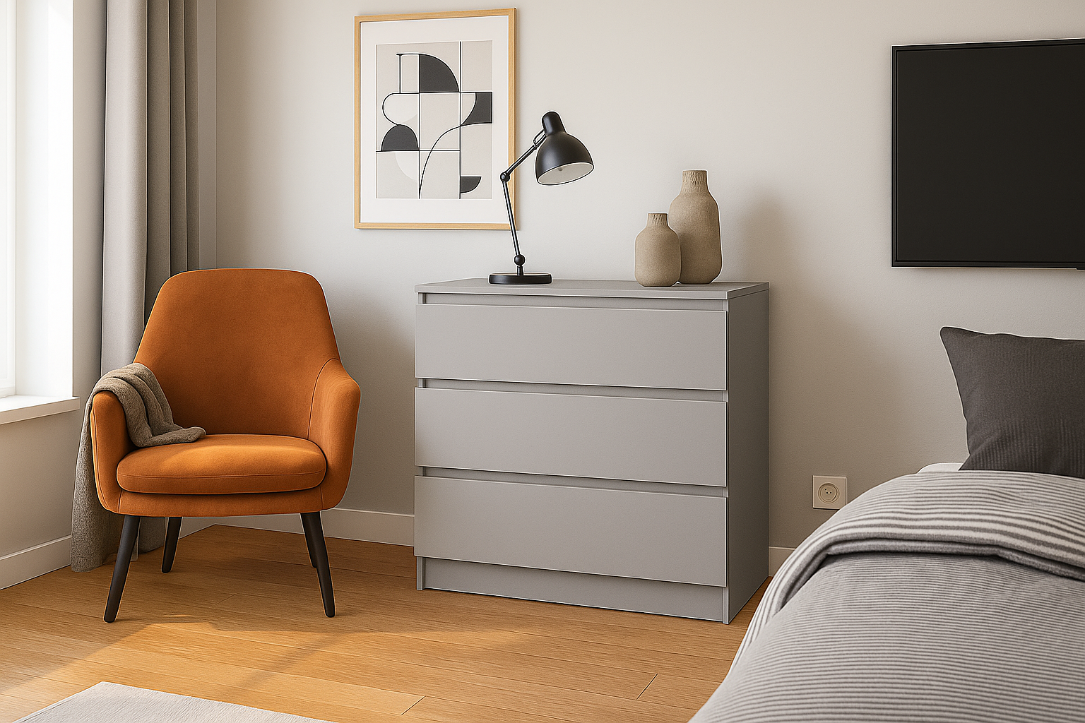 Комод MEBEX на 3 шухляди 100х40х77,4 см Сірий світлий (VM3B1000LG) - фото 1