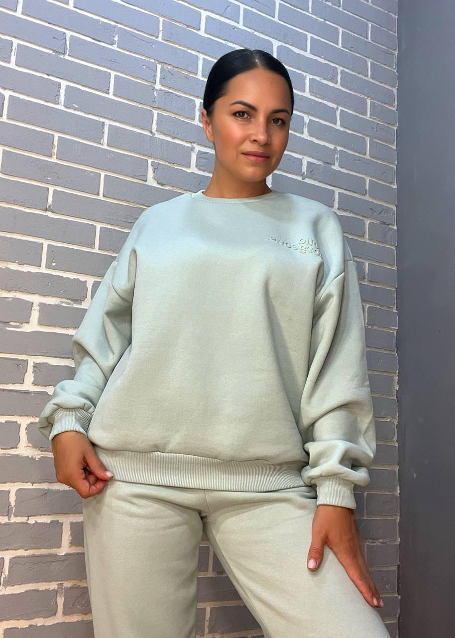 Світшот жіночий PEPPER MINT 24-15 оверсайз подовжений утеплений фліс L М’ятний (969)