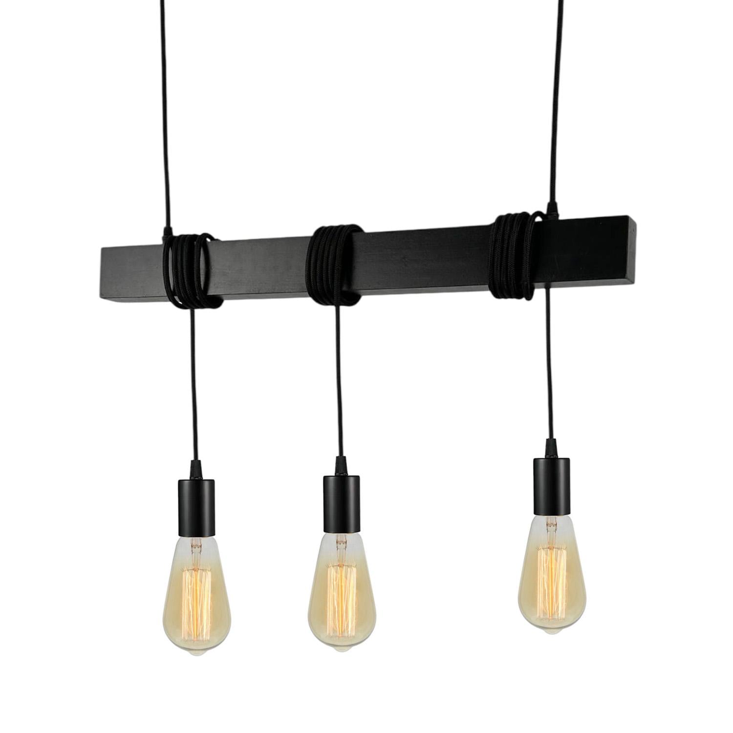 Люстра в скандинавському стилі Wood з дерев'яним брусом 0,6 м на 3 лампи Чорний