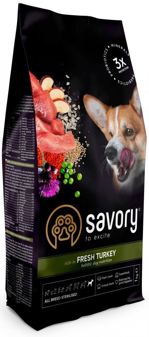 Корм сухой для стерилизованных собак Savory All Breed Sterilised всех пород с мясом индейки 1 кг (1830807745)