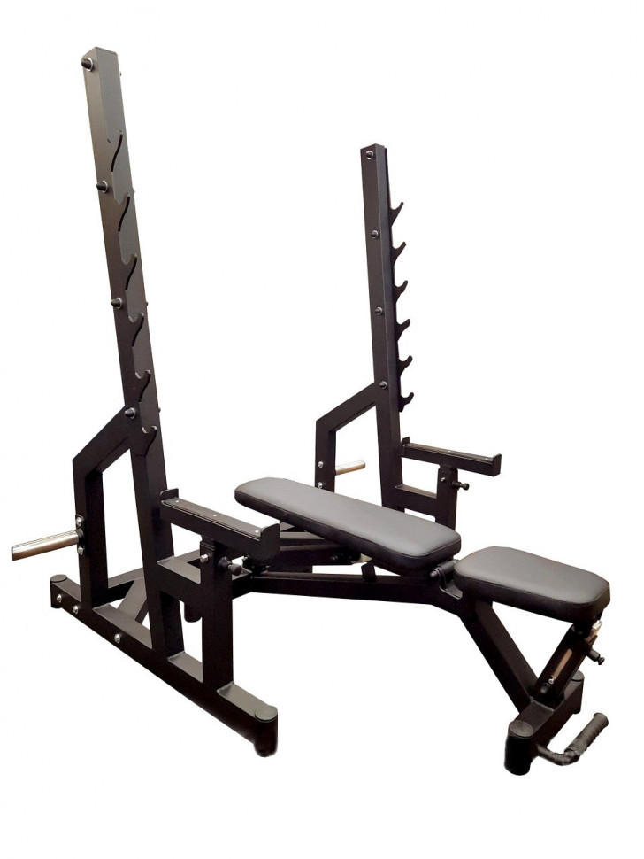 Скамейка RN-Sport Black Rock со стойками/штангой прорезиненной 105 кг/олимпийским грифом (2522949828_rn_2)