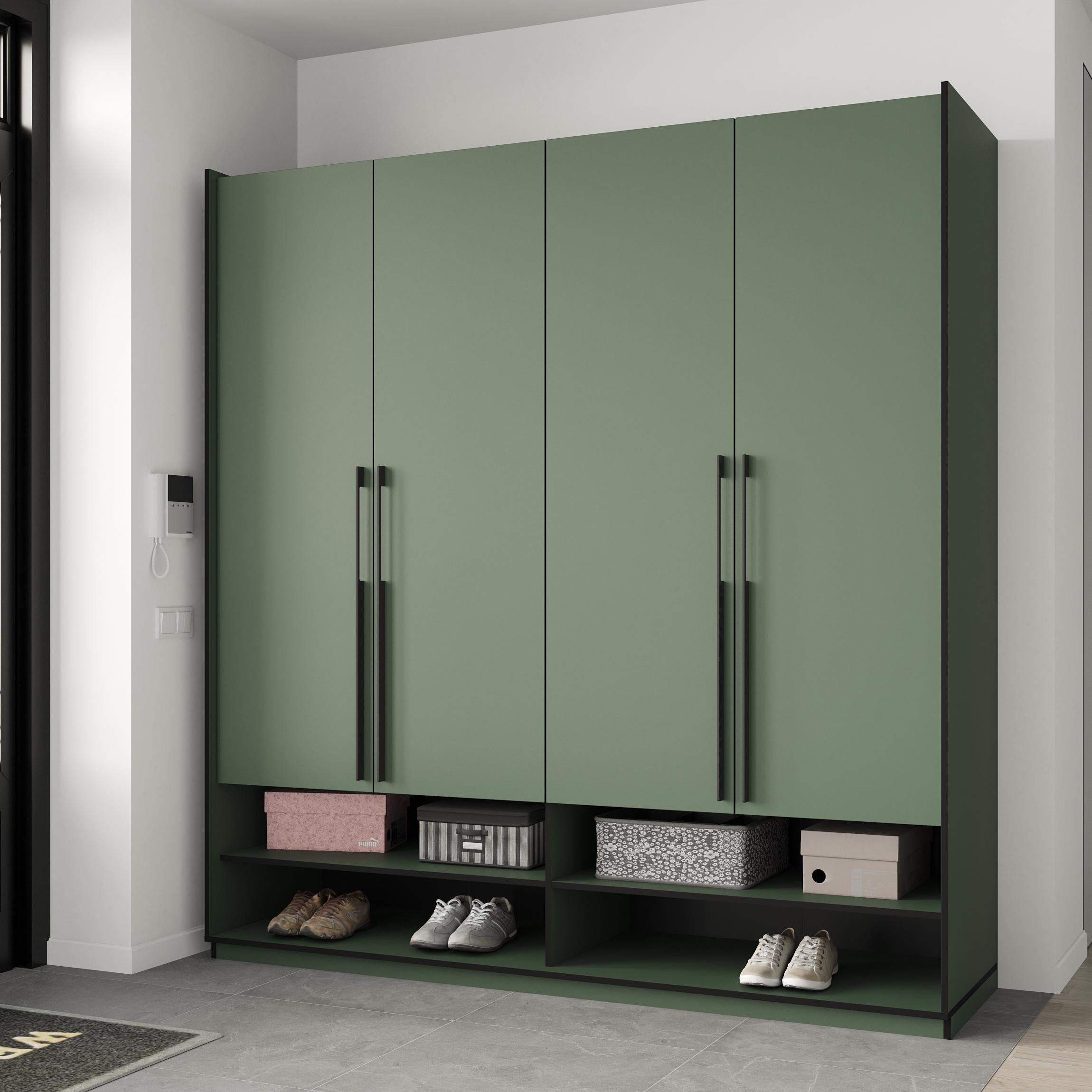 Шафа в передпокій розпашна чотиридверна зі штангами для одягу 1969х2100х570 мм Зелений (mr-8-gd)