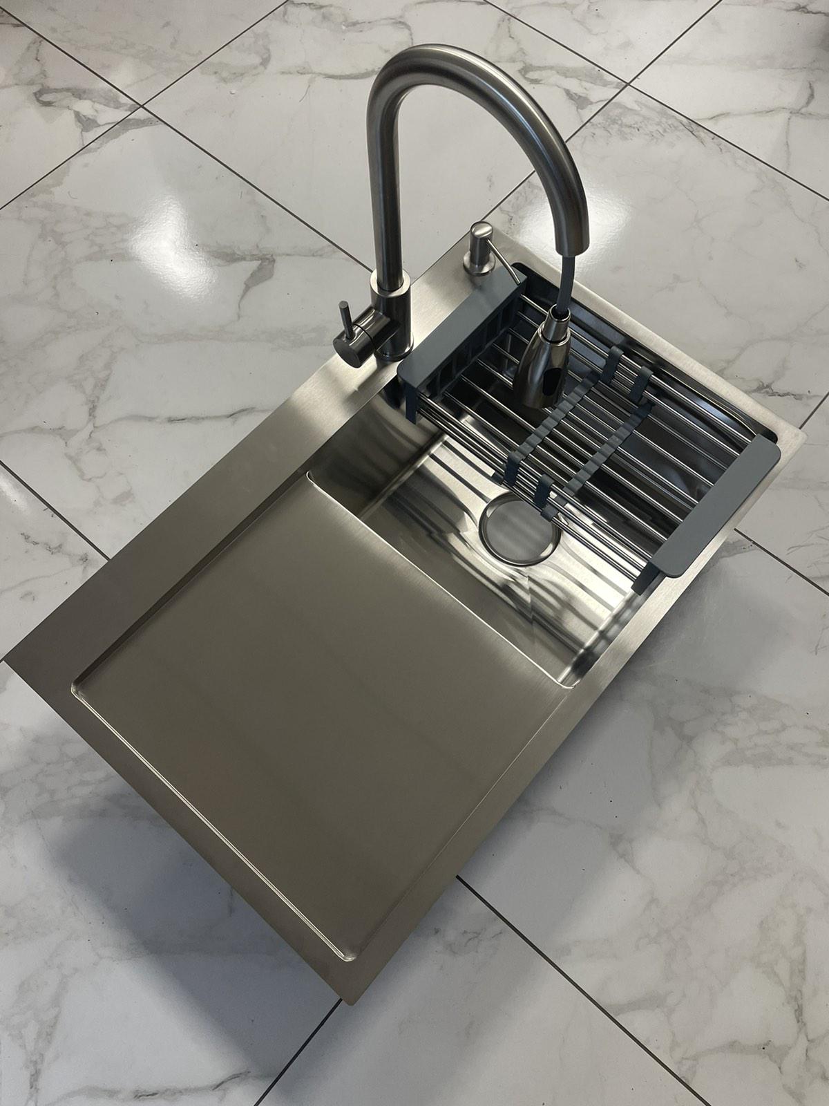 Мойка кухонная Lidz 7849BR правая Серый/смеситель-кран для кухни Aria 015FL Nickel - фото 8 Мойка кухонная Lidz 7849BR правая Серый/смеситель-кран для кухни Aria 015FL Nickel - фото 8