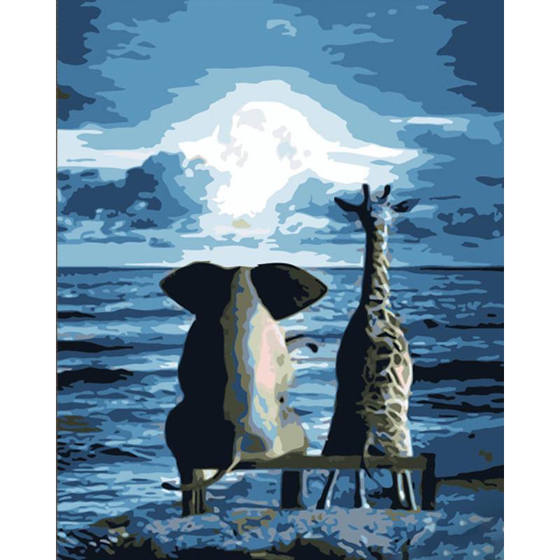 Картина по номерам Strateg Премиум Необычная дружба с лаком и уровнем 40х50 см (DY434)