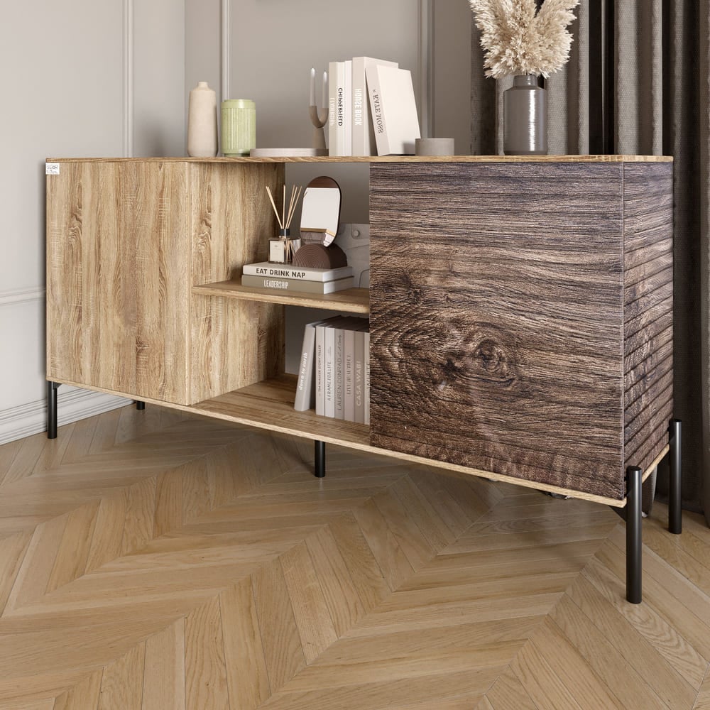 Комод Lion Грей 154x38x76,5 см Дуб Сонома/Трюфель/Дерево (LION-042765)