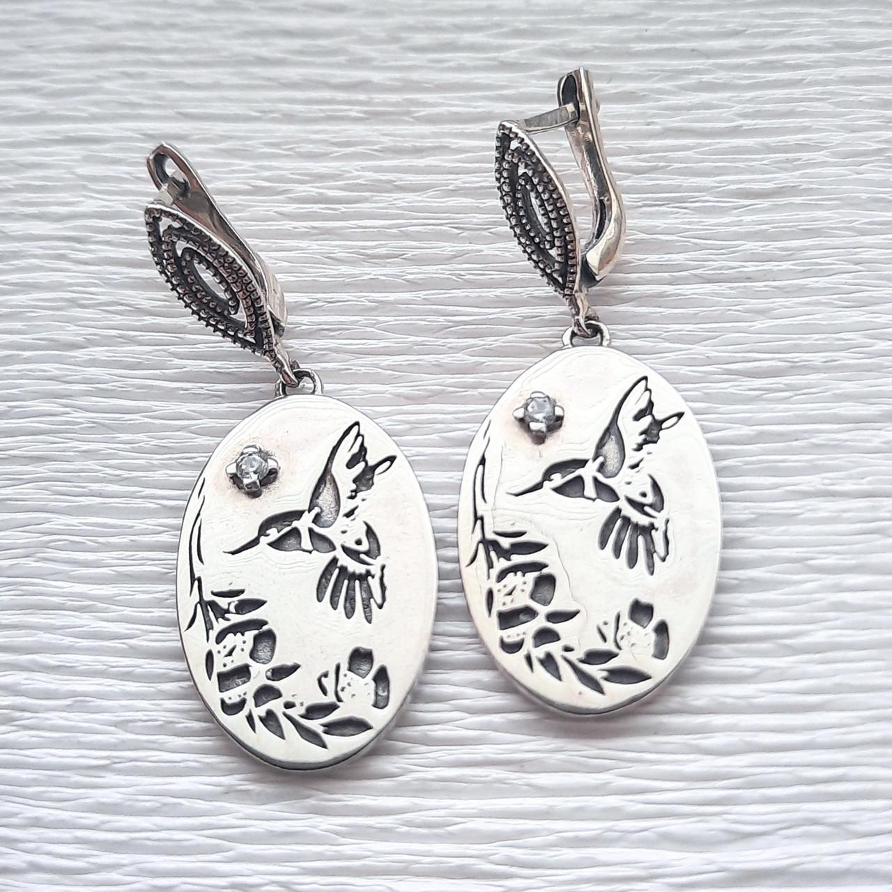 Серебряные серьги Колибри (146с)