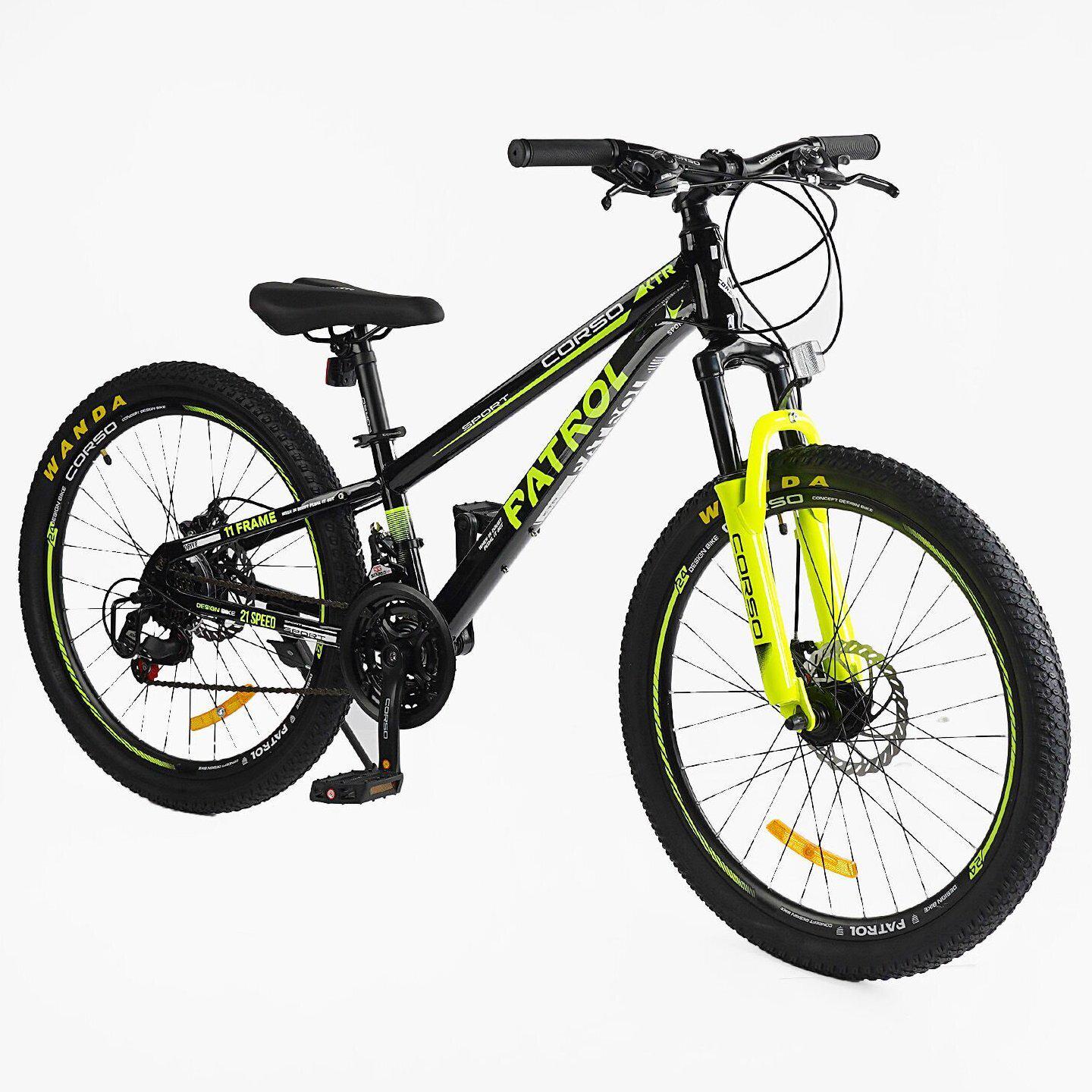 Велосипед горный подростковый Corso Patrol 24" Черный с желтым - фото 2 Велосипед горный подростковый Corso Patrol 24" Черный с желтым - фото 2