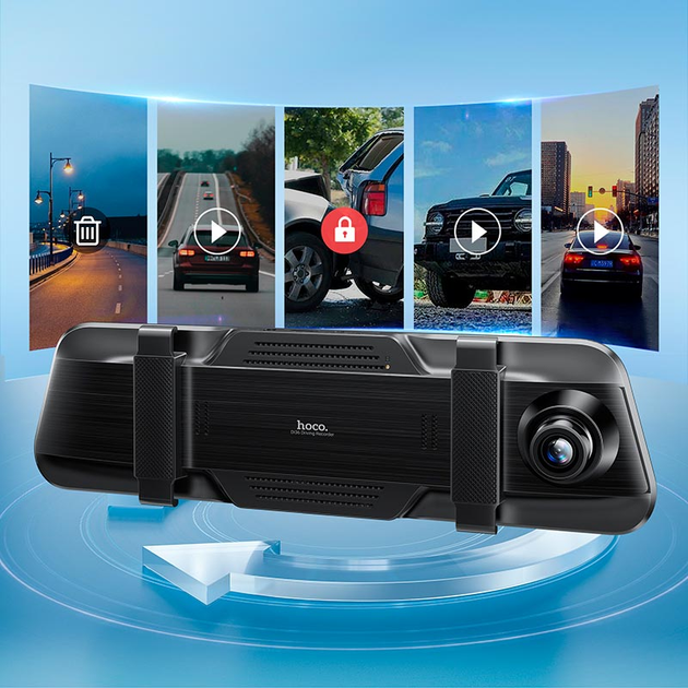 Автомобильный видеорегистратор зеркало HOCO DI36 с камерой заднего вида 9,6" Full HD 1080P Черный - фото 6