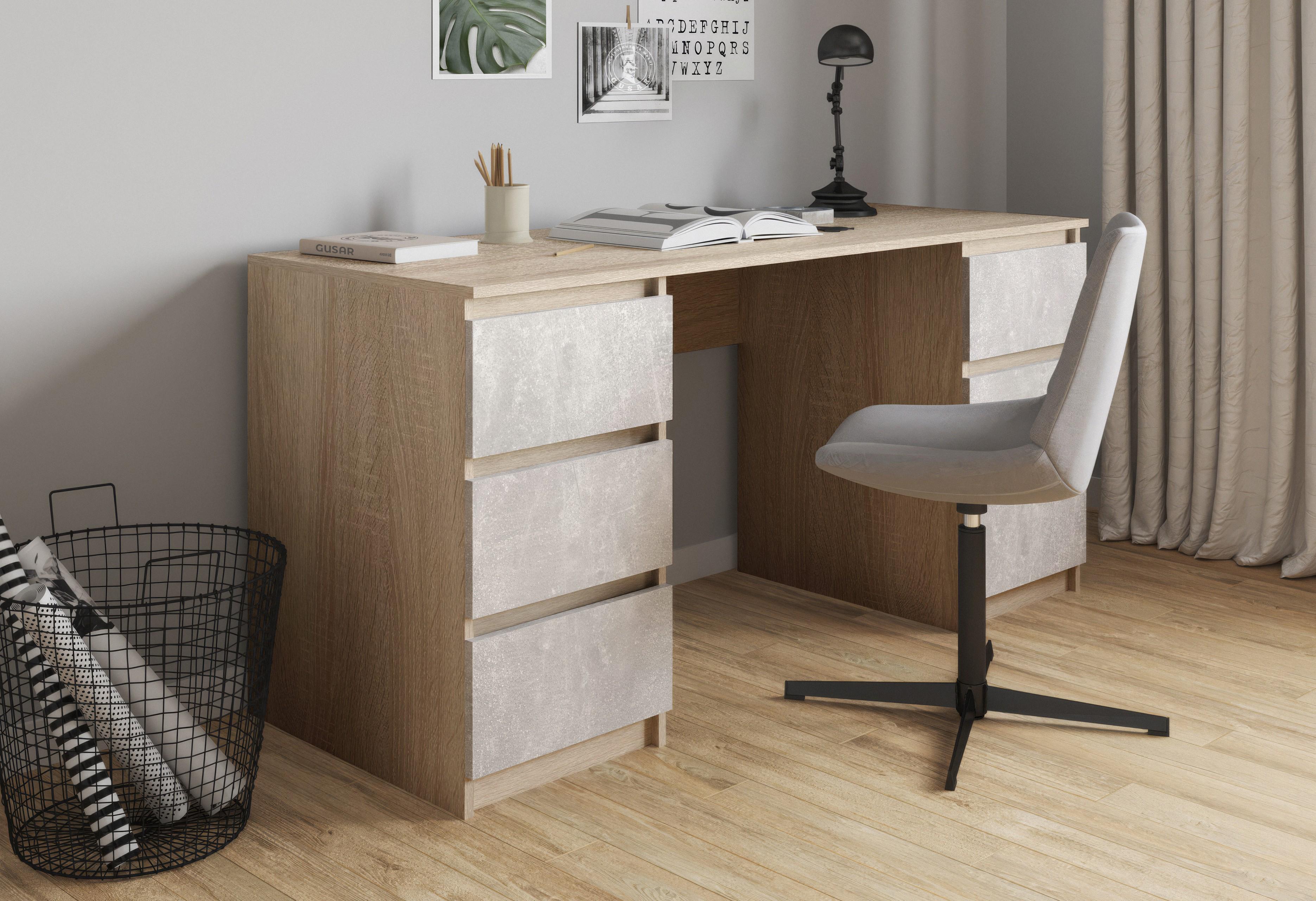 Письменный стол на 6 ящиков без ручек FT-228 1580х600х758 мм Дуб Сонома/Бетон