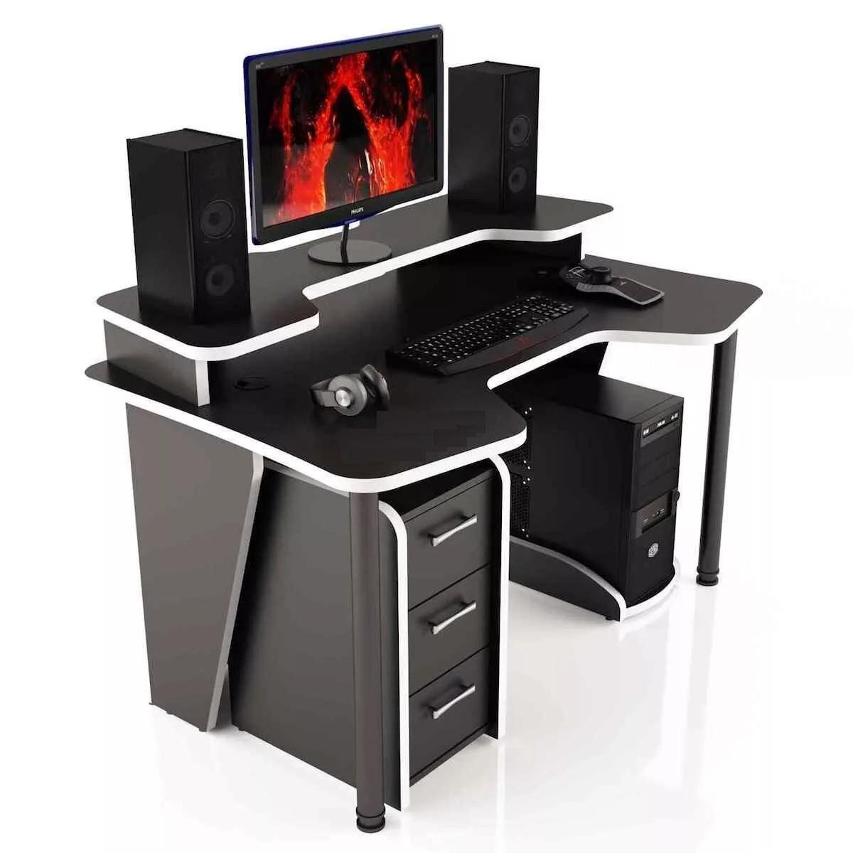 Стол компьютерный письменный GT14NR с надстройкой и ящиками 1200 мм Черный с белым (12768490) - фото 3 Стол компьютерный письменный GT14NR с надстройкой и ящиками 1200 мм Черный с белым (12768490) - фото 3