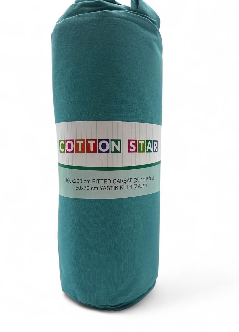 Комплект постільної білизни Cotton Star 1 простирадло/2 наволочки без підковдри Бірюзовий (2740754898)