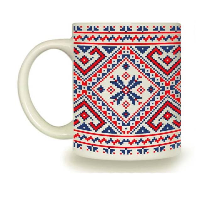 Чашка КВАРТ Вышиванка фарфор 325 мл Сине-красный (3718)