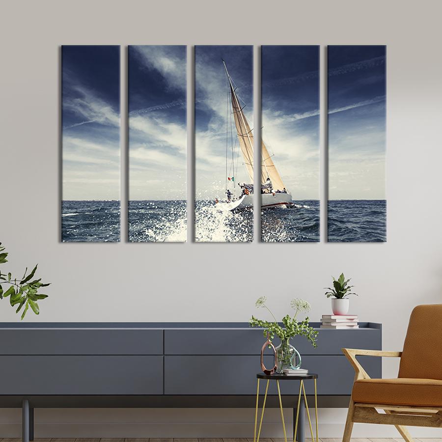 Модульная картина из 5 частей на холсте Быстрая парусная яхта 132x80 см (419-51)