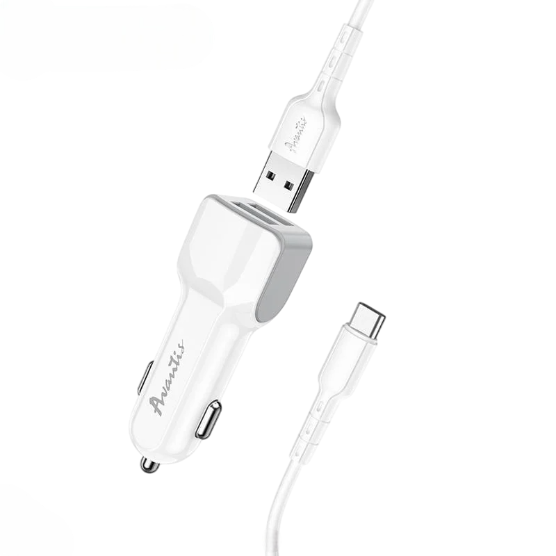 Автомобільний зарядний пристрій Avantis A910 Grand style 2USB/2,4A та USB кабель Type-C Білий (849143)