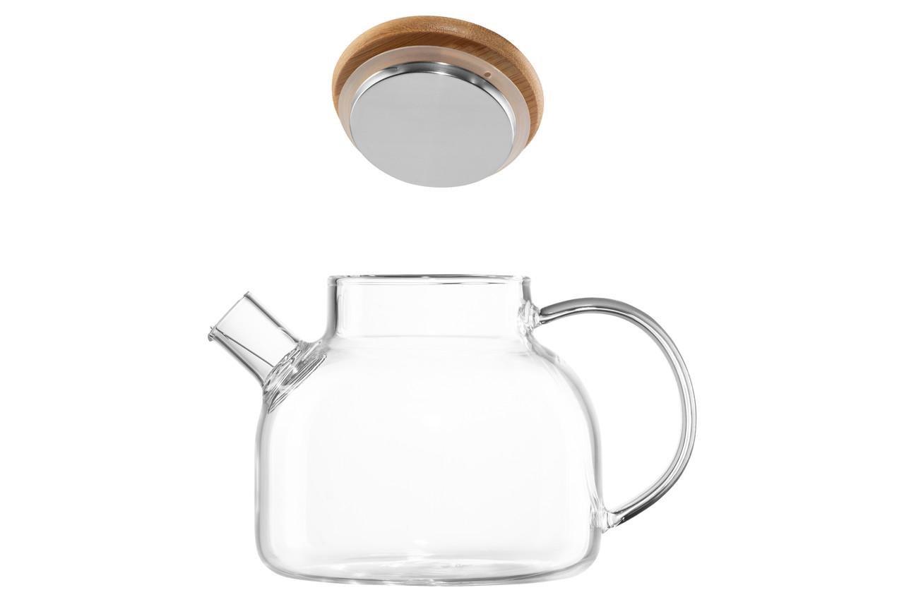 Стеклянный заварочный чайник для чая и кофе Ardesto с бамбуковой крышкой 600 мл (AR3006GB)