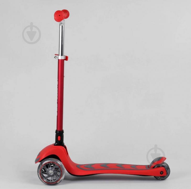 Самокат трехколесный Best Scooter складной алюминиевый руль, 4 колеса PU со светом Red (99639) - фото 3