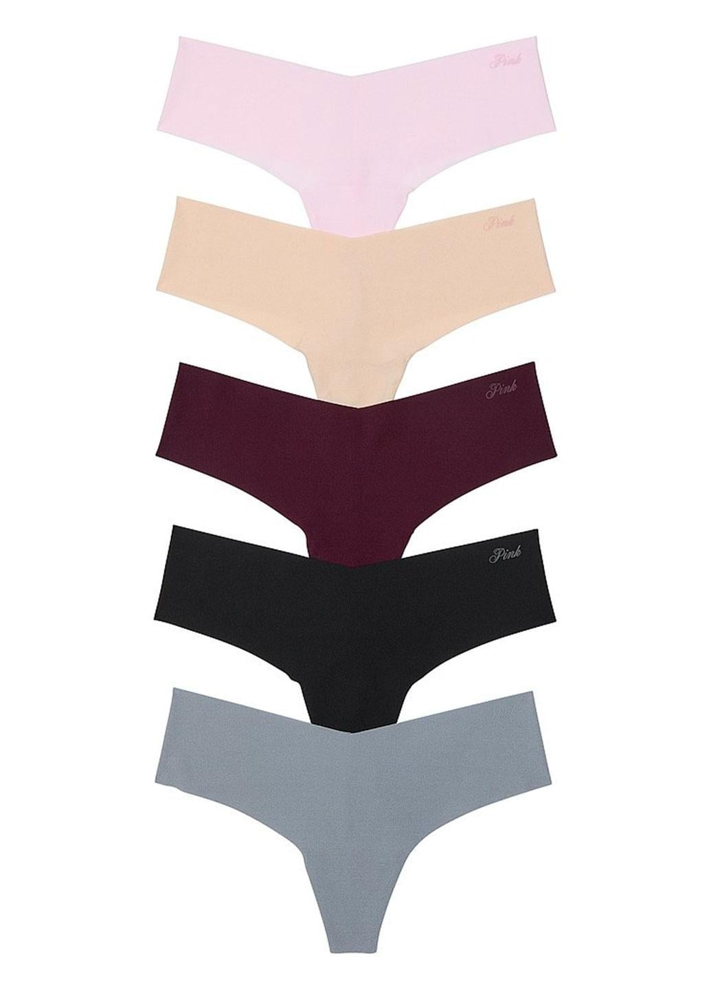 Набор бесшовных трусиков стрингов Victoria's Secret Pink 5-Pack No-Show Thong Panties XL 5 шт. Разноцветный (704000416228S8MXL)