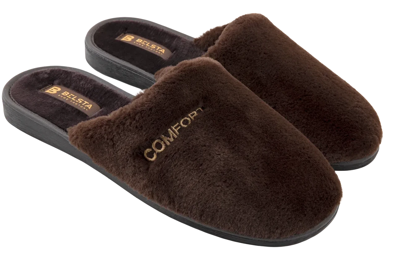 Тапочки мужские закрытые 05-28к украшены вышивкой р. 46 Коричневый