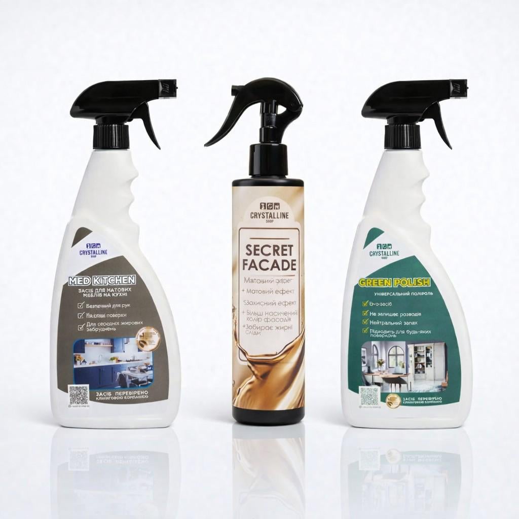 Бокс для матових поверхонь Crystall набір для очищення фасадів МДФ та кухні без розводів і блиску