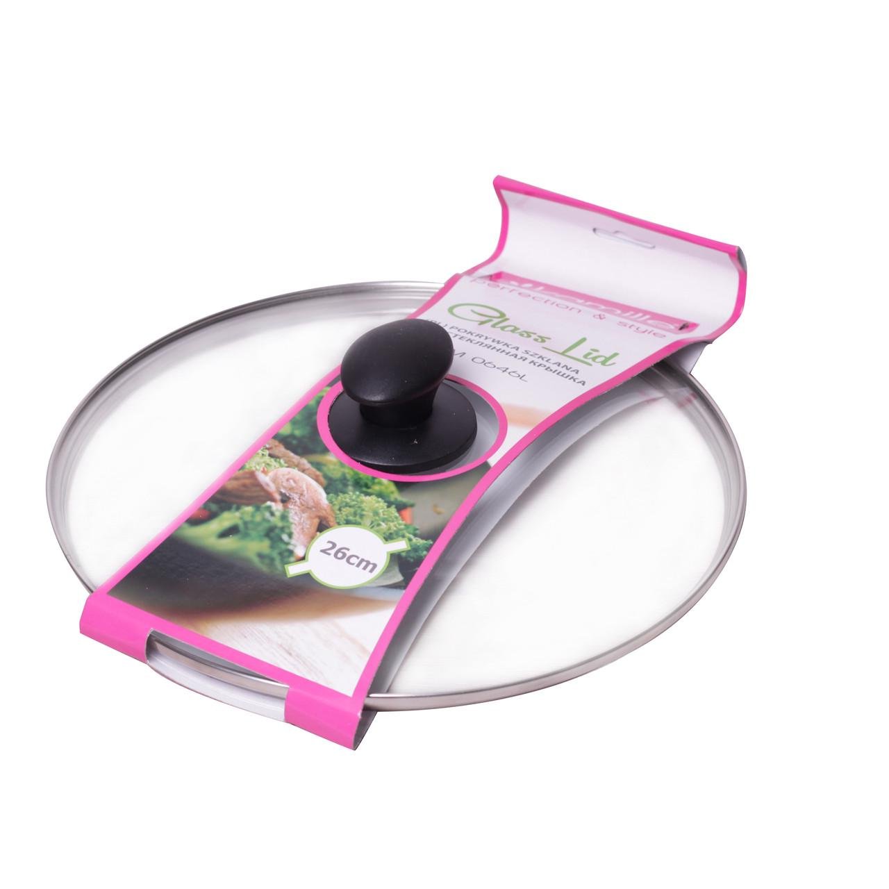 Крышка стеклянная Kamille 26 см с металлическим ободком (KM-0646L)