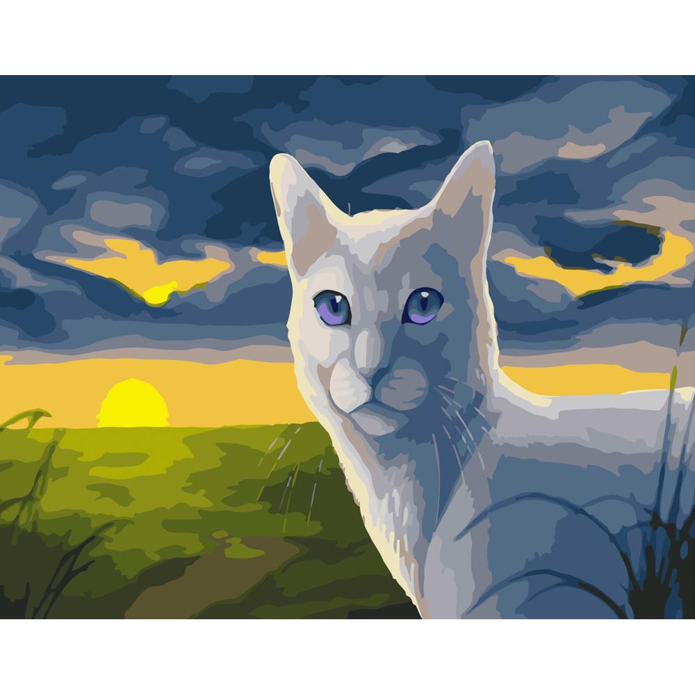 Картина за номерами Strateg Преміум Кіт на фоні пейзажу 40х50 см (GS369)