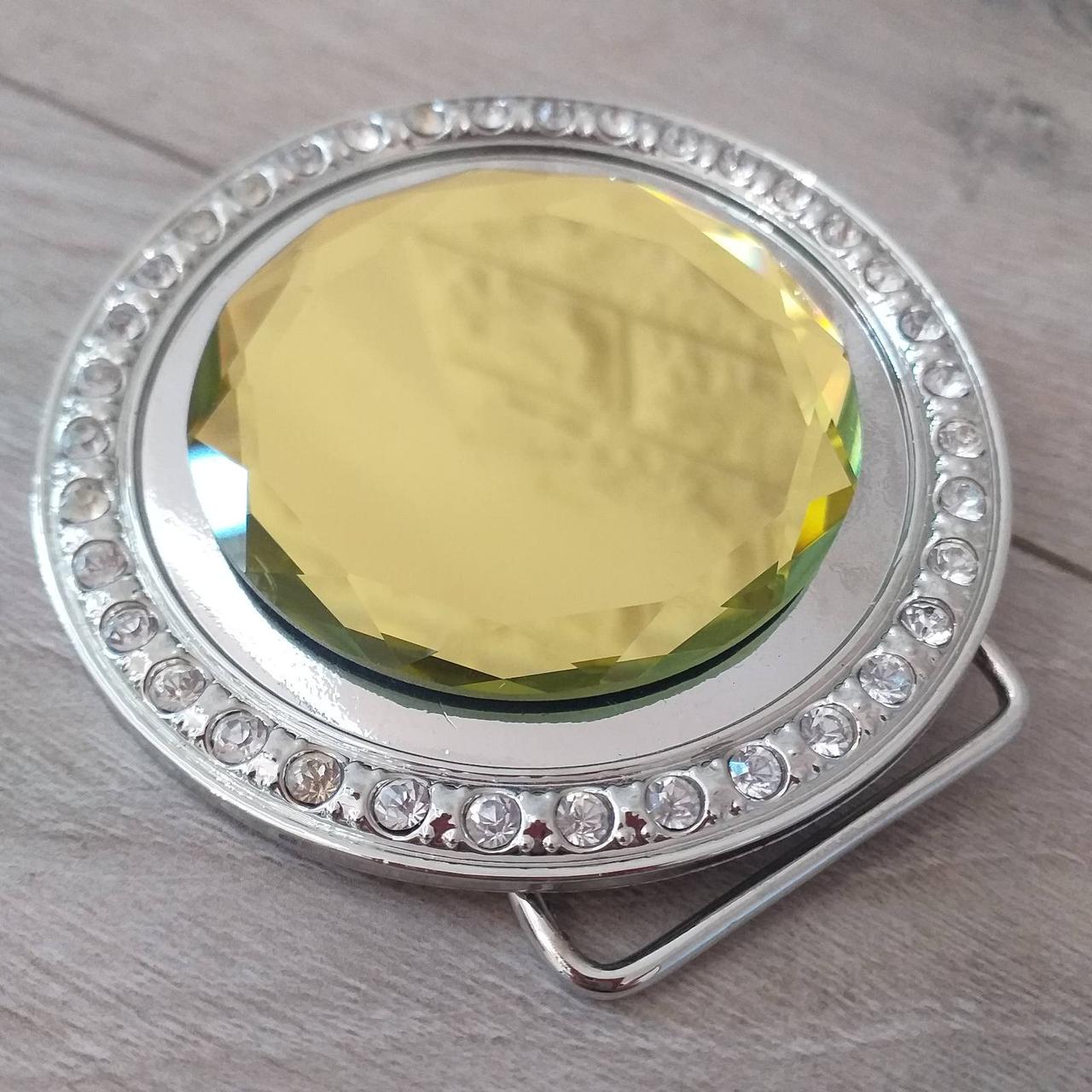 Пряжка кругла дзеркальна зі стразами для ременів завширшки до 40 мм Сріблястий (KG-9295)