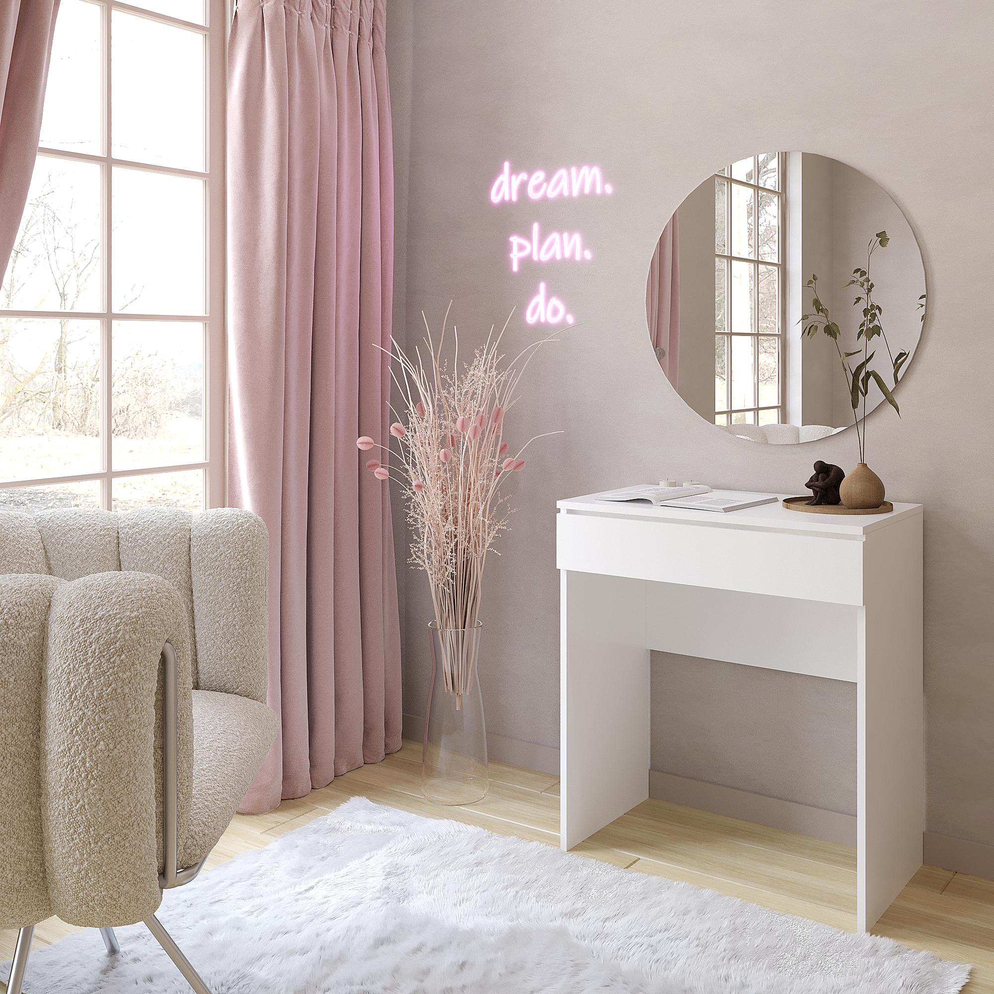 Туалетний столик з круглим дзеркалом ТЗ-софт 750x700x450 мм Білий