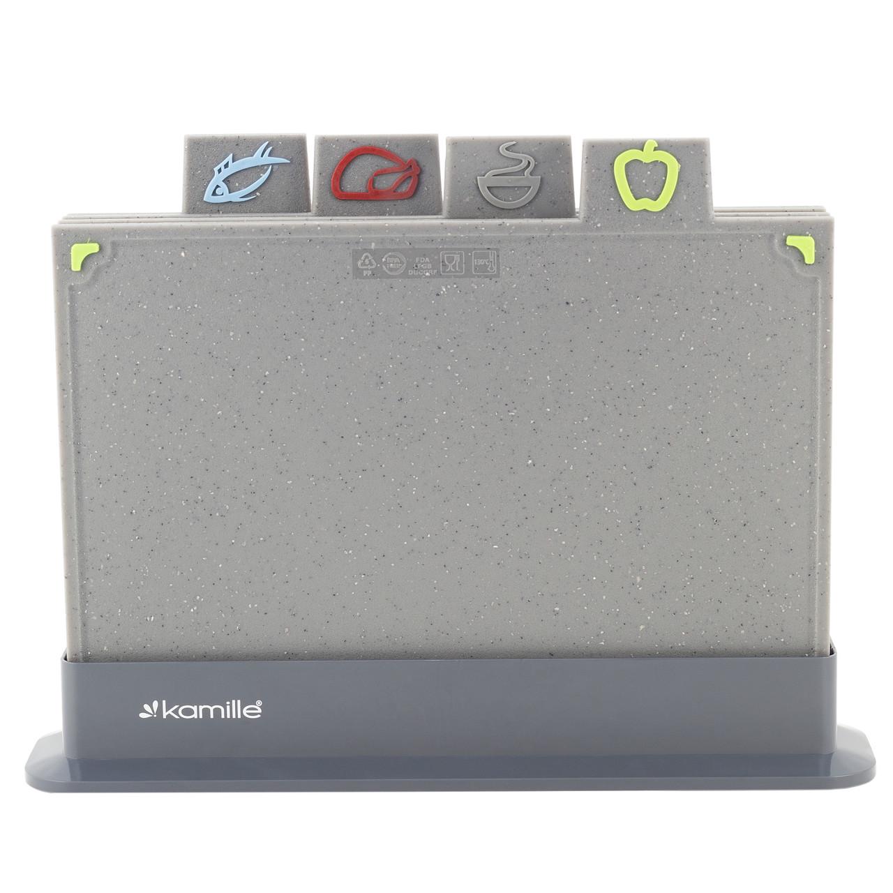 Набор разделочные доски и подставка Kamille 29х19,5х0,6 см пластиковая Серый гранит (KM-10073)