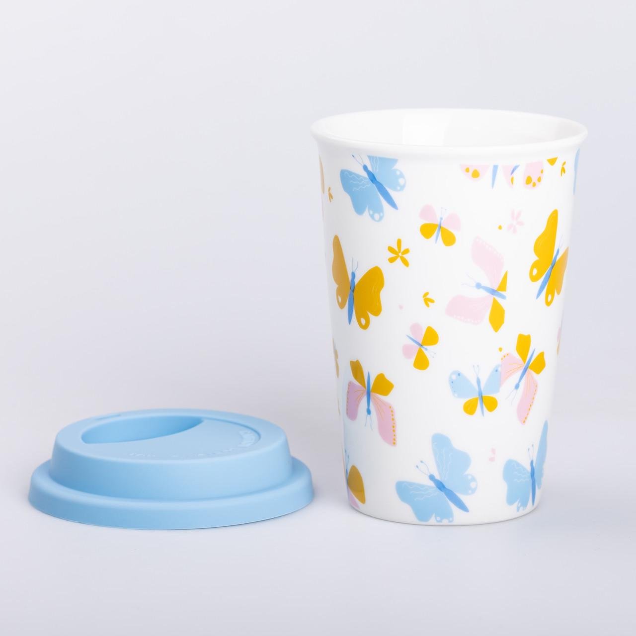 Стакан керамический с силиконовой крышкой 420 мл Белый с желтым (RX-N240546W) - фото 4