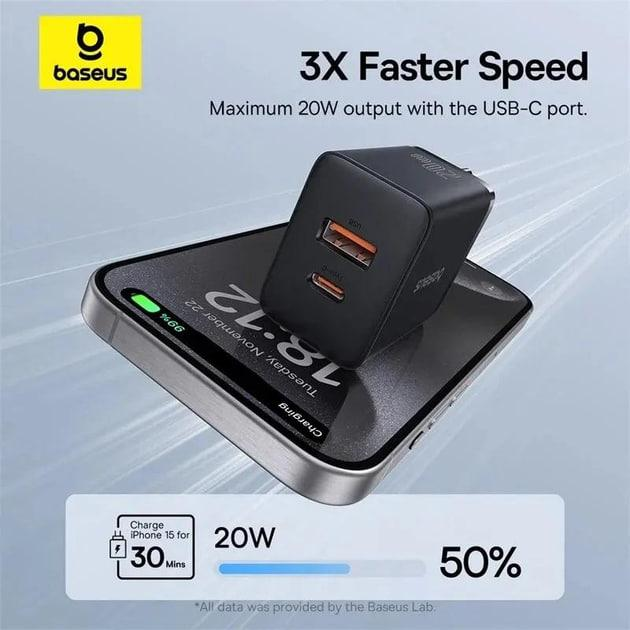 Зарядное устройство BASEUS Cube PD 20W Fast Charging USB-A USB Type-C EU QC4.0 QC3.0 Black - фото 6