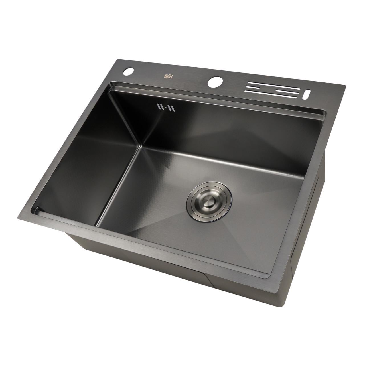Мойка для кухни накладная Nett NBS-5747 декорирована с PVD покрытием Черный (2999642914)