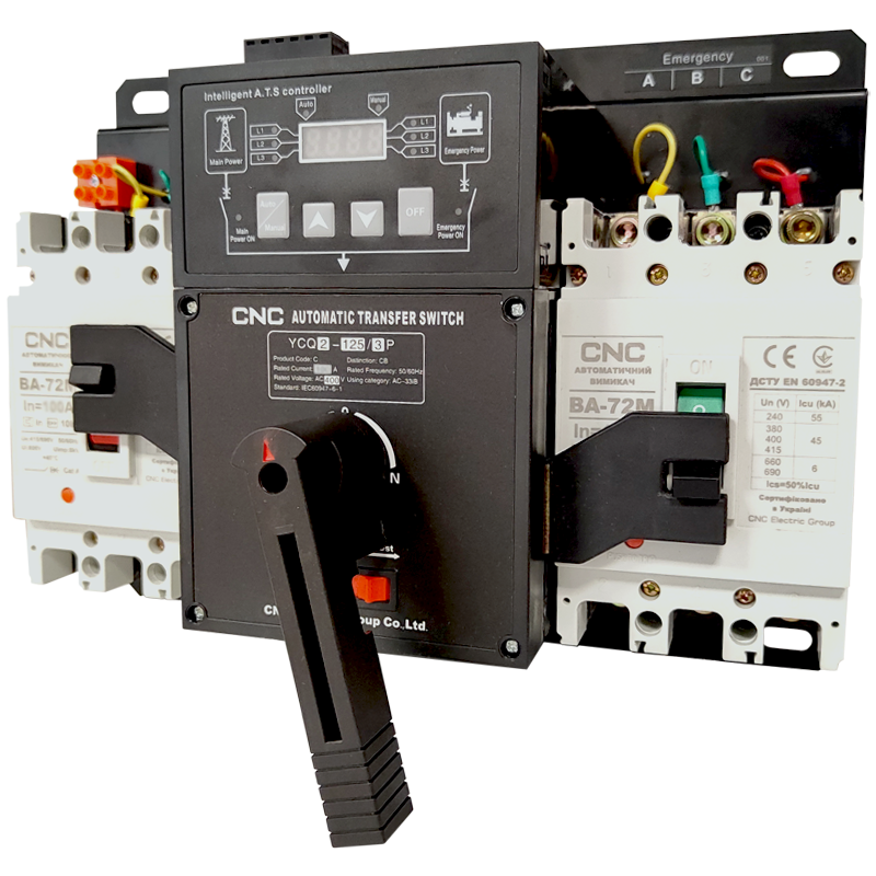 Автомат ввода резерва CNC YCQ2CB-125 3Р 63А 45кА (Б00043079) Автомат ввода резерва CNC YCQ2CB-125 3Р 63А 45кА (Б00043079)