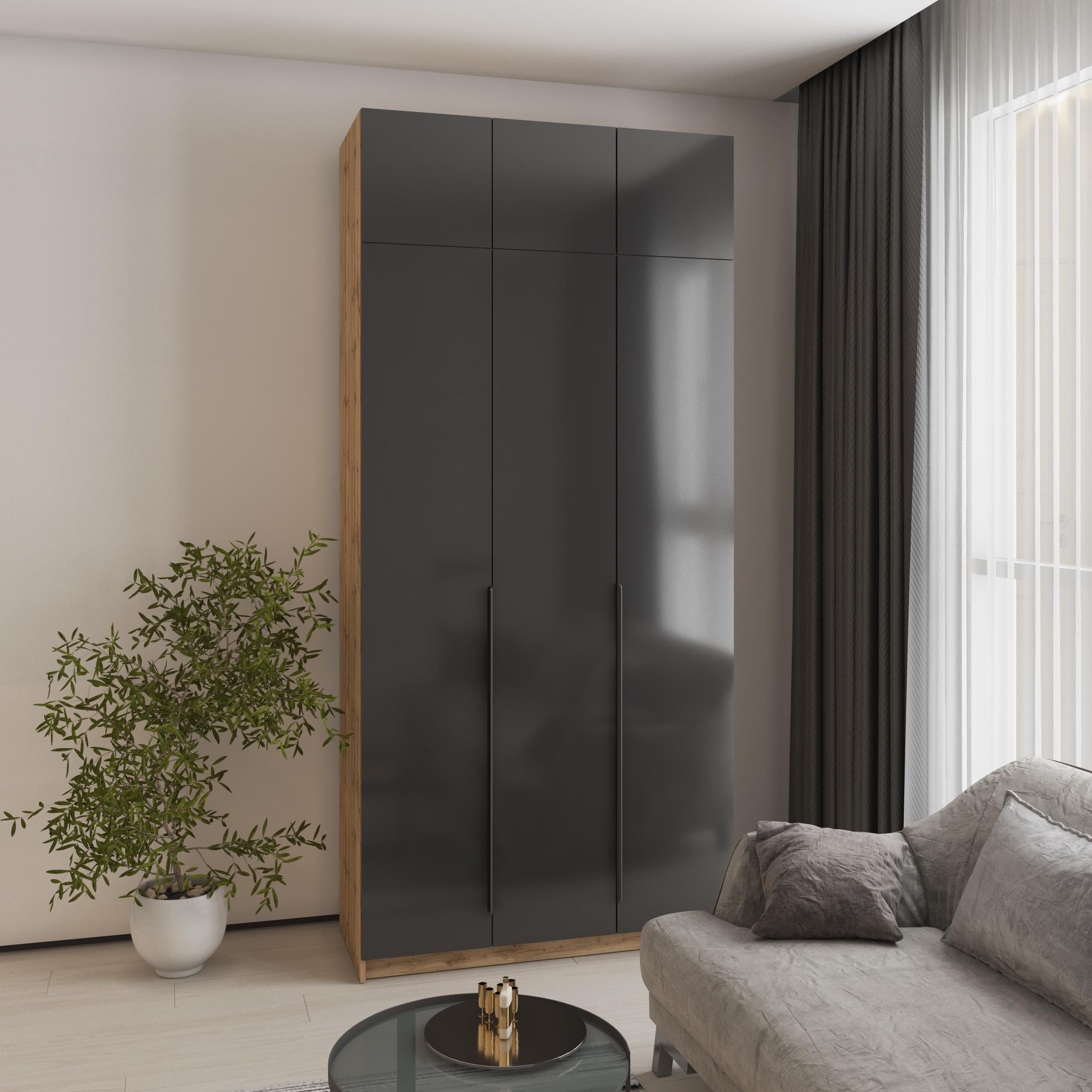Шкаф 3-дверный с антресолью MebelStar Оскар Gloss BL-B блок ящиков 120x52x260 см Дуб тахо/Черный (MBS-5444)