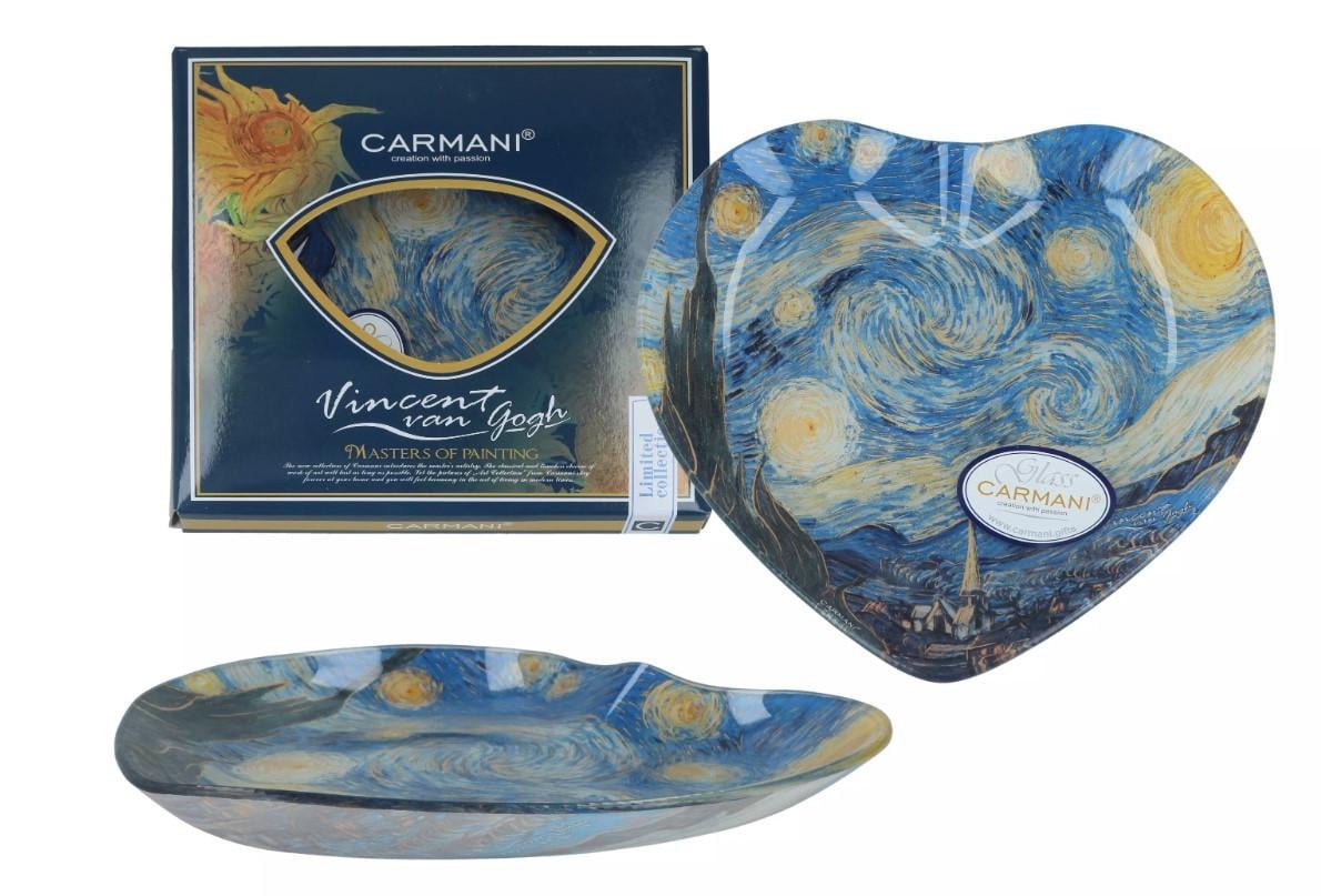 Тарелка стеклянная сердце Сармани Ван Гог Звездная ночь 18х19 см (198-1405) - фото 3