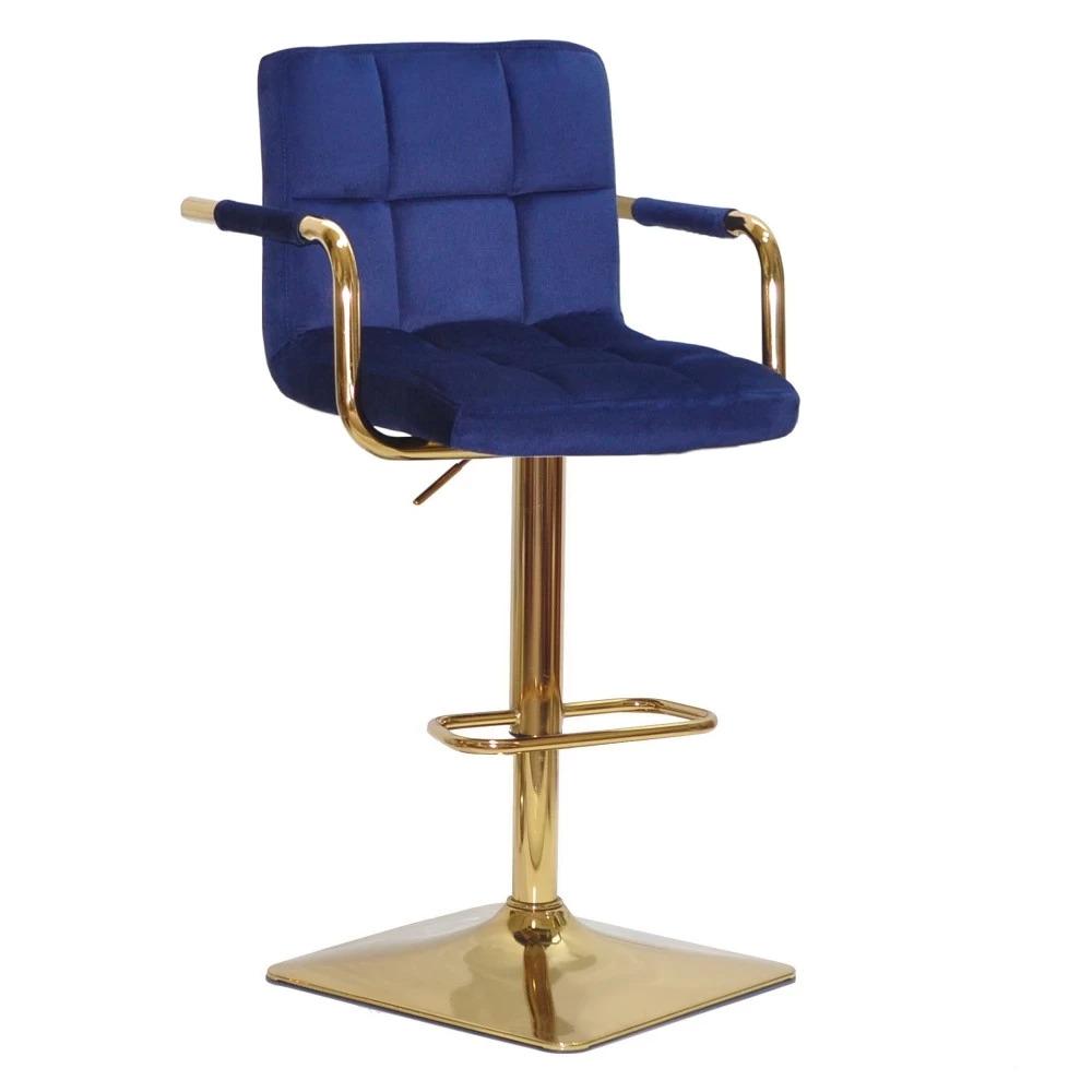 Барный стул TETRIS ARM SQ GOLD B-6 бархат Синий (900552)