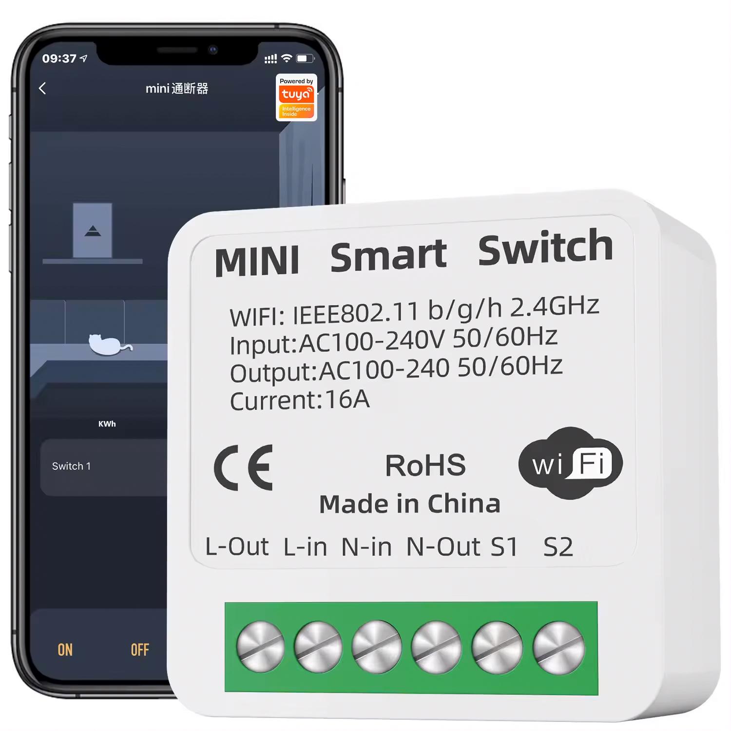 Реле умное Tuya Smart Mini Swith 16А с WiFi модулем Smart Home 16A 100-240 В