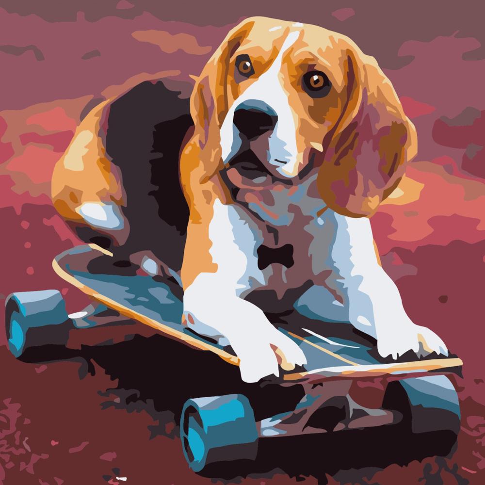Картина по номерам Strateg Премиум Песик на скейтборде 40х40 см (SK025)